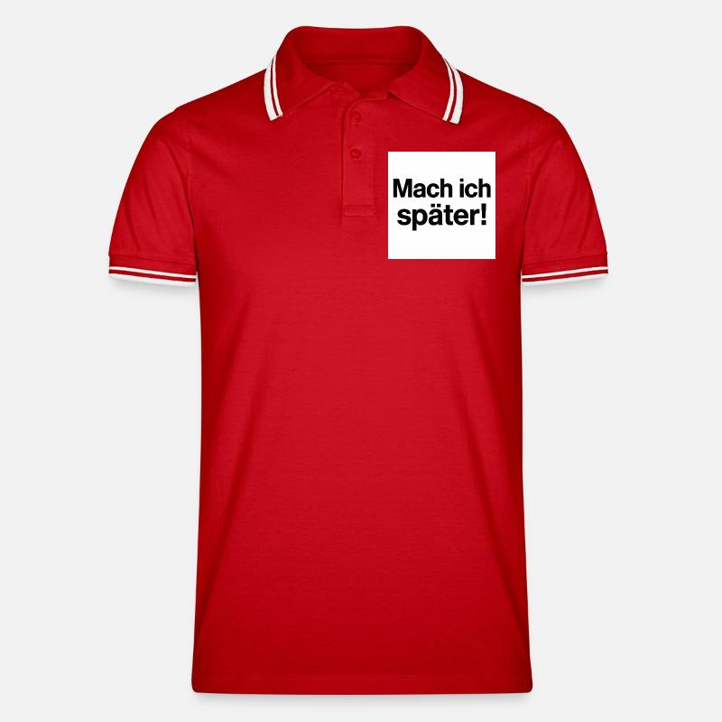 Mach ich später Statement - Männer Tipped Poloshirt - Rot/Weiß