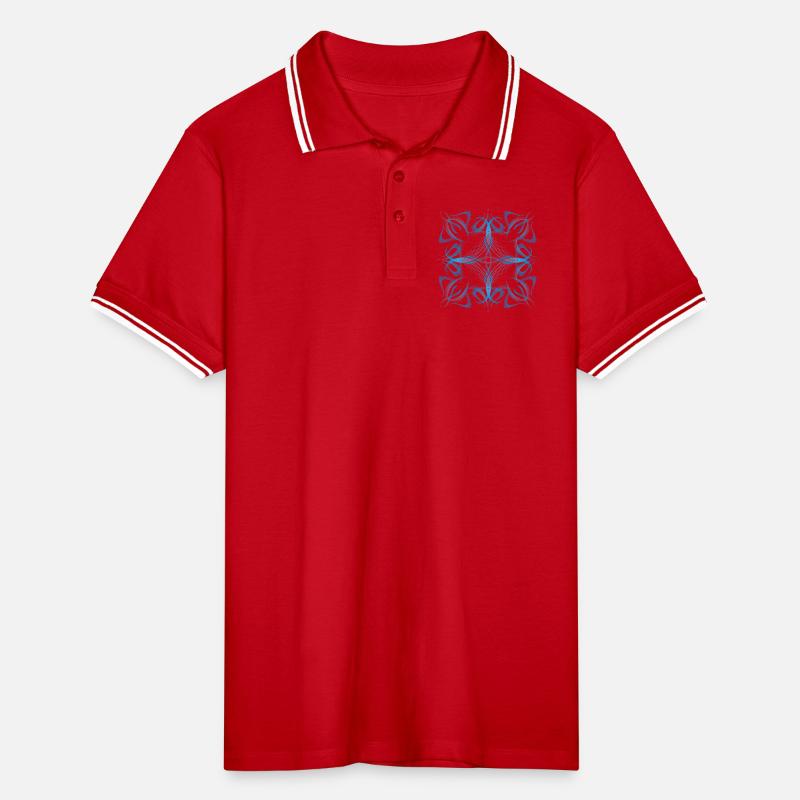 Delicate dynamic blue line pattern Men's Tipped Polo Shirt