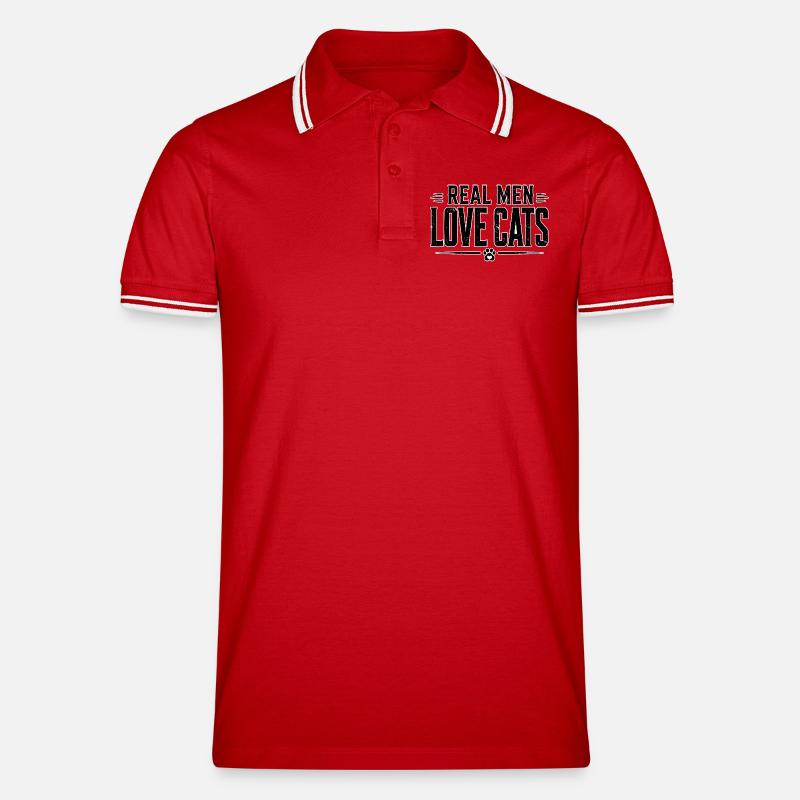 Echte Männer Lieben Katzen - Männer Tipped Poloshirt - Rot/Weiß