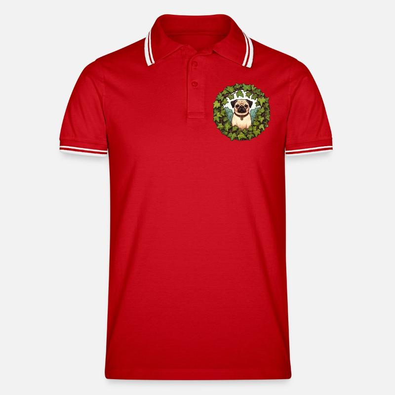 Mops im Efeukranz - Männer Tipped Poloshirt - Rot/Weiß
