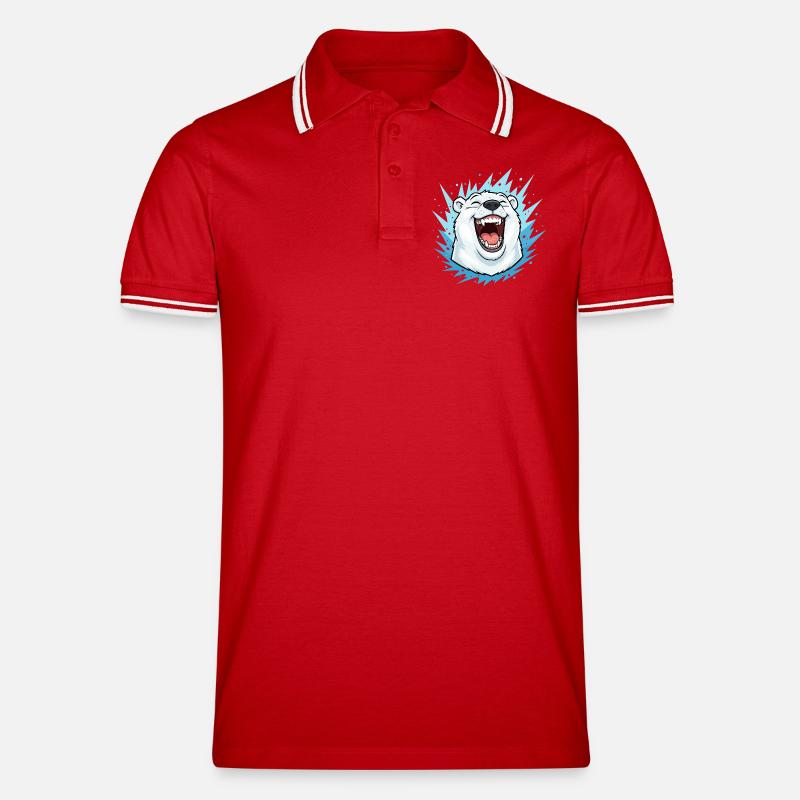 Lachender Eisbär im Blauen Blitz - Männer Tipped Poloshirt - Rot/Weiß