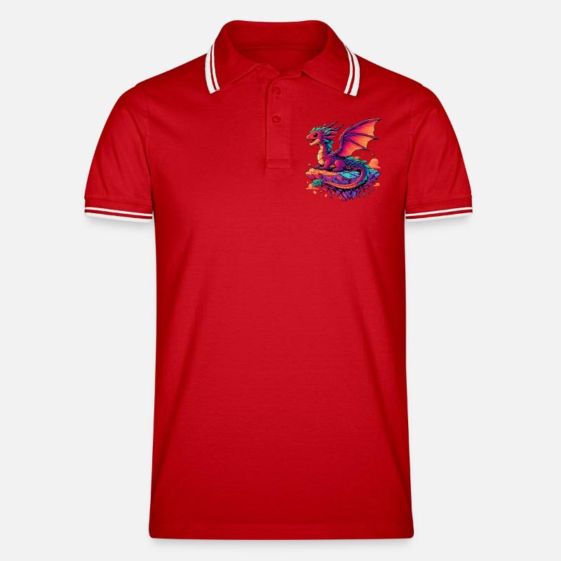 Drache - Männer Tipped Poloshirt - Rot/Weiß