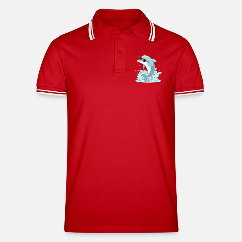 Delfin-Sommer-Pinkbrille - Männer Tipped Poloshirt - Rot/Weiß