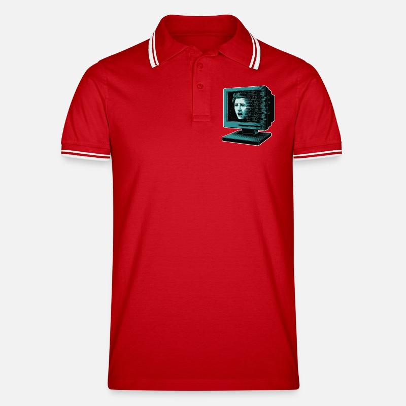 Retro-Computer Schrecken-  Retroglitch KI - Männer Tipped Poloshirt - Rot/Weiß