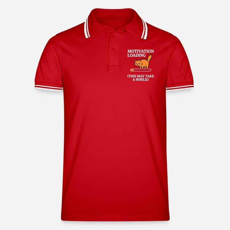 Motivation Loading Müde Katze mit Ladebalken - Männer Tipped Poloshirt - Rot/Weiß