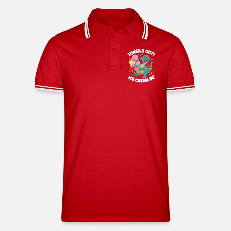 T Rex Eiscreme Jubel - Männer Tipped Poloshirt - Rot/Weiß