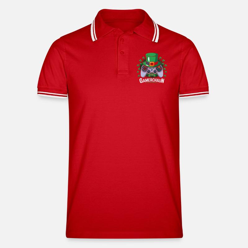 GameChaun Leprechaun Controller Motiv - Männer Tipped Poloshirt - Rot/Weiß