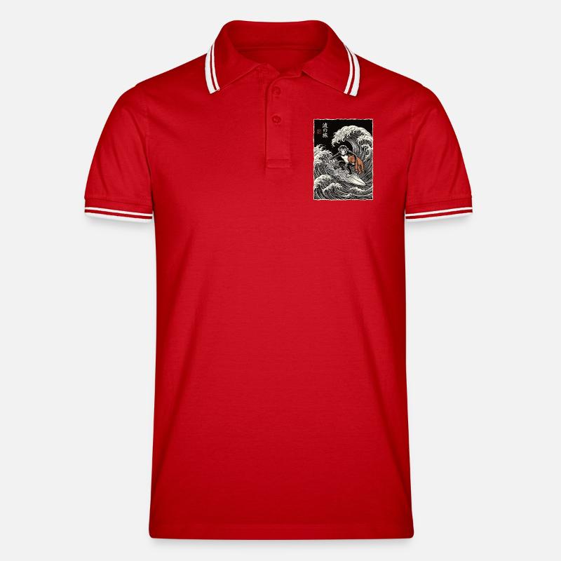 Ukiyo-e Baby Monkey Punch - Männer Tipped Poloshirt - Rot/Weiß