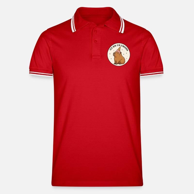 Capybara Einhorn - Männer Tipped Poloshirt - Rot/Weiß