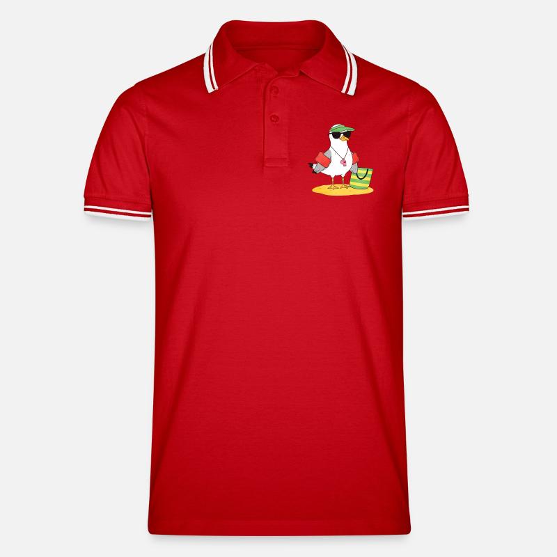 Seemöwe Strandlook - Männer Tipped Poloshirt - Rot/Weiß