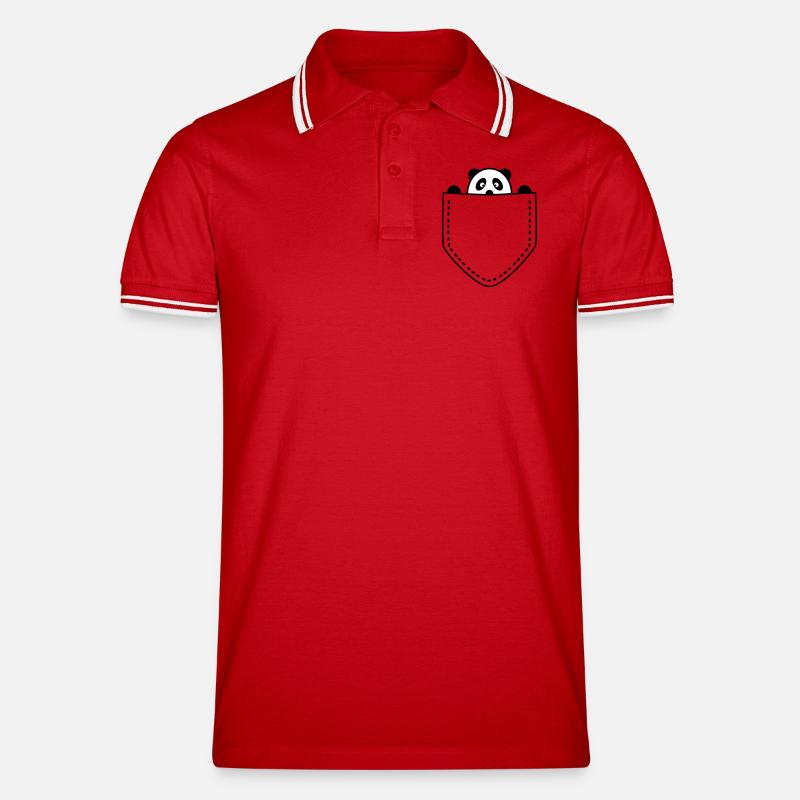 Panda in der Tasche - Männer Tipped Poloshirt - Rot/Weiß