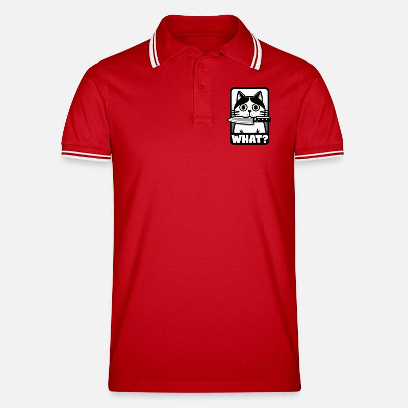 WAS? EINE KATZE MIT MESSER - Männer Tipped Poloshirt - Rot/Weiß