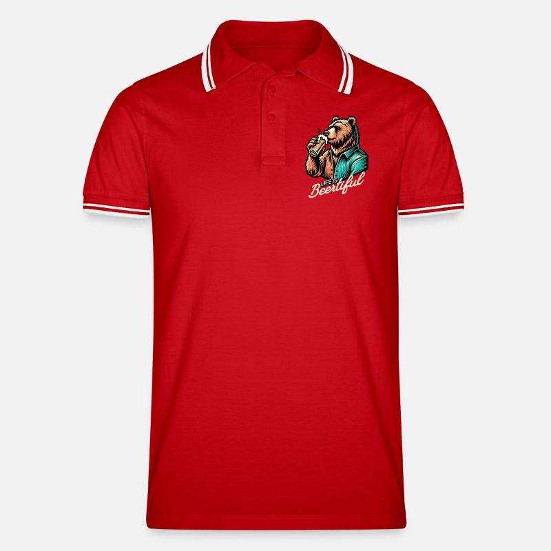 beertiful life  - Männer Tipped Poloshirt - Rot/Weiß
