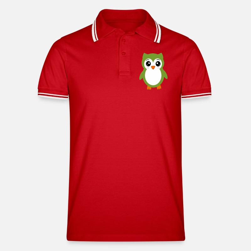 Eule grüne Eule - Männer Tipped Poloshirt - Rot/Weiß