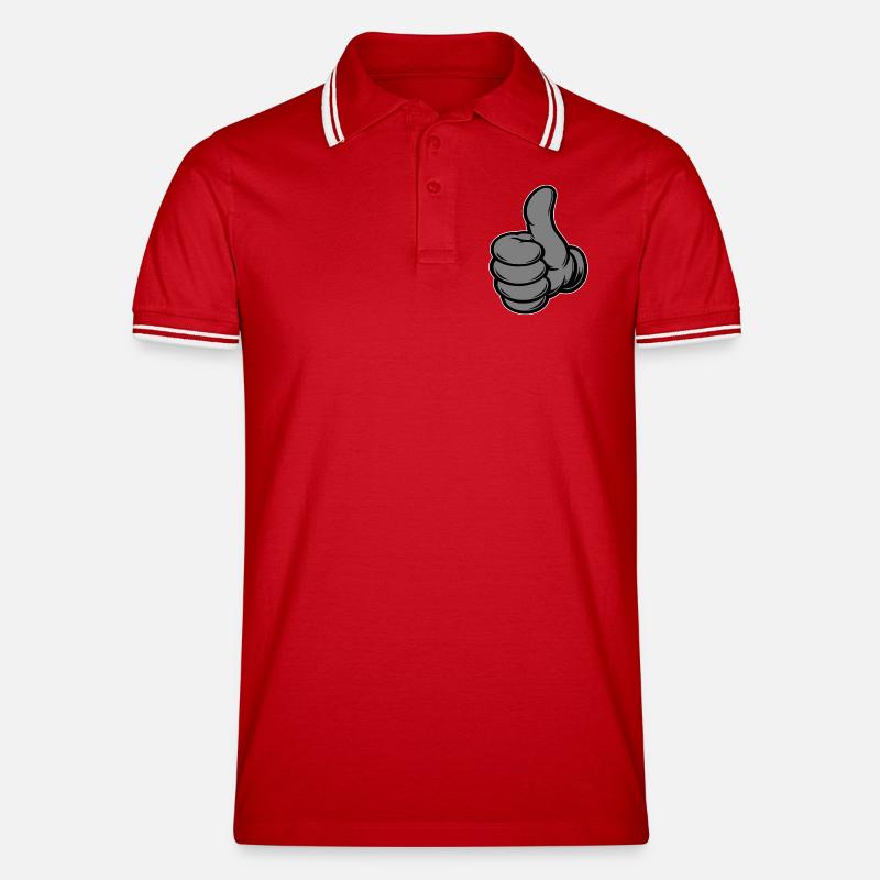 OK Comic Daumenhoch Handsymbol grau - Männer Tipped Poloshirt - Rot/Weiß
