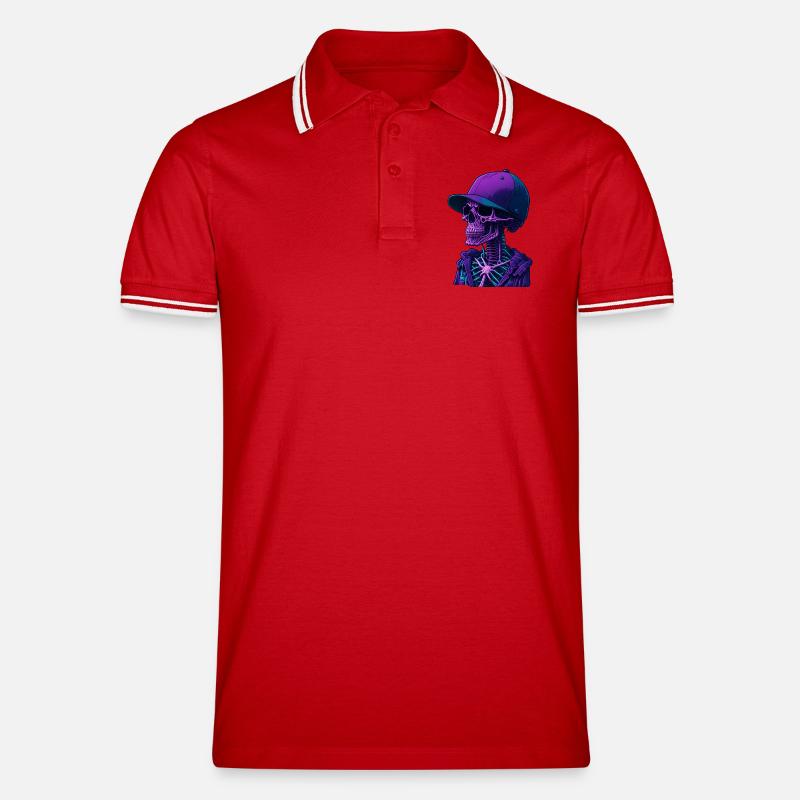 Skelett mit Kappe - Männer Tipped Poloshirt - Rot/Weiß
