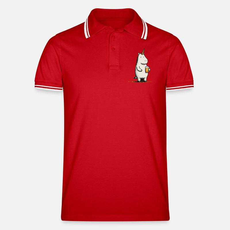 Süßes Einhorn mit Bierglas - Männer Tipped Poloshirt - Rot/Weiß