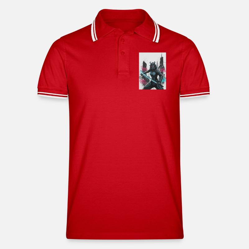 Cyber Samurai Neon Klinge - Männer Tipped Poloshirt - Rot/Weiß