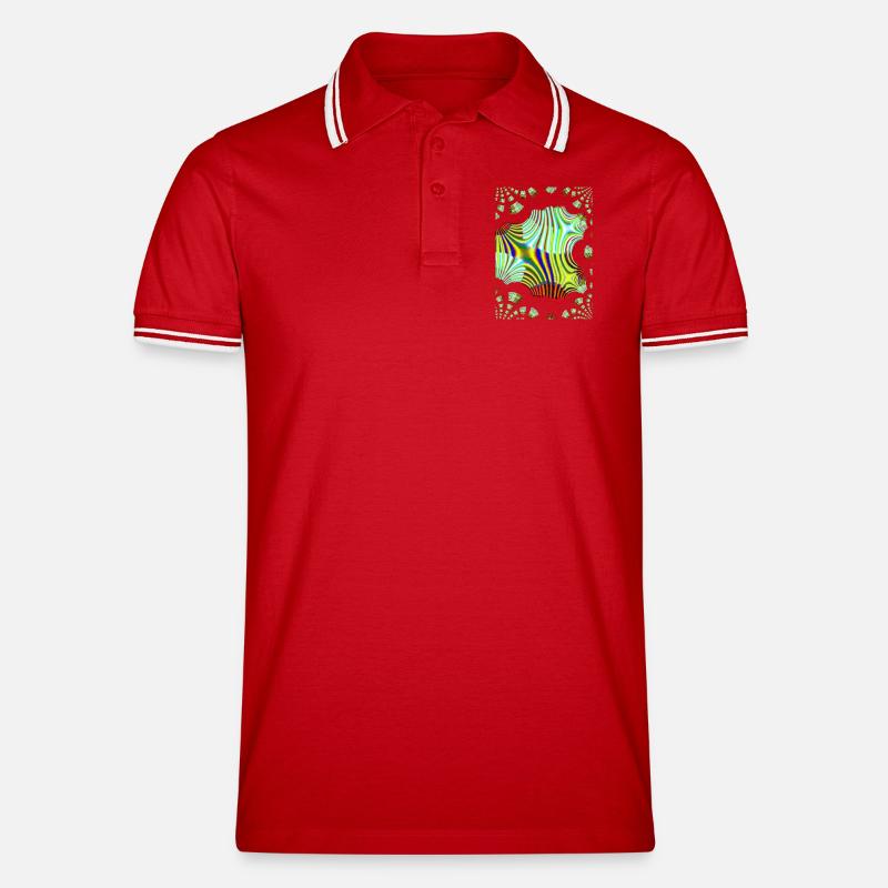 Psychedelic Neon Waves Pattern - Men's Tipped Polo Shirt - red/white