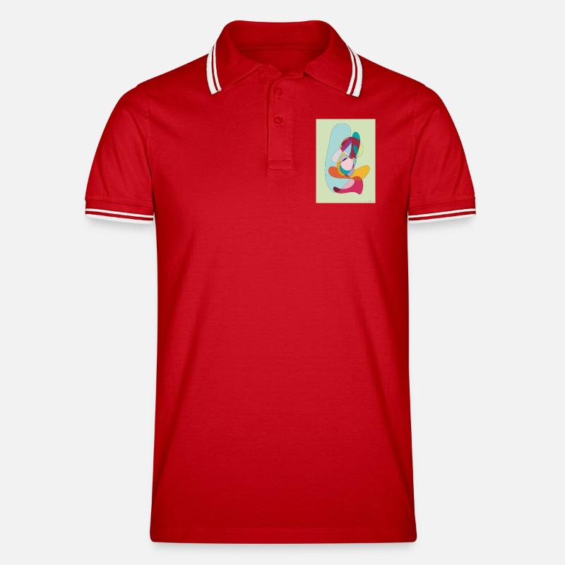Abstrakte Farbflächen Komposition - Männer Tipped Poloshirt - Rot/Weiß