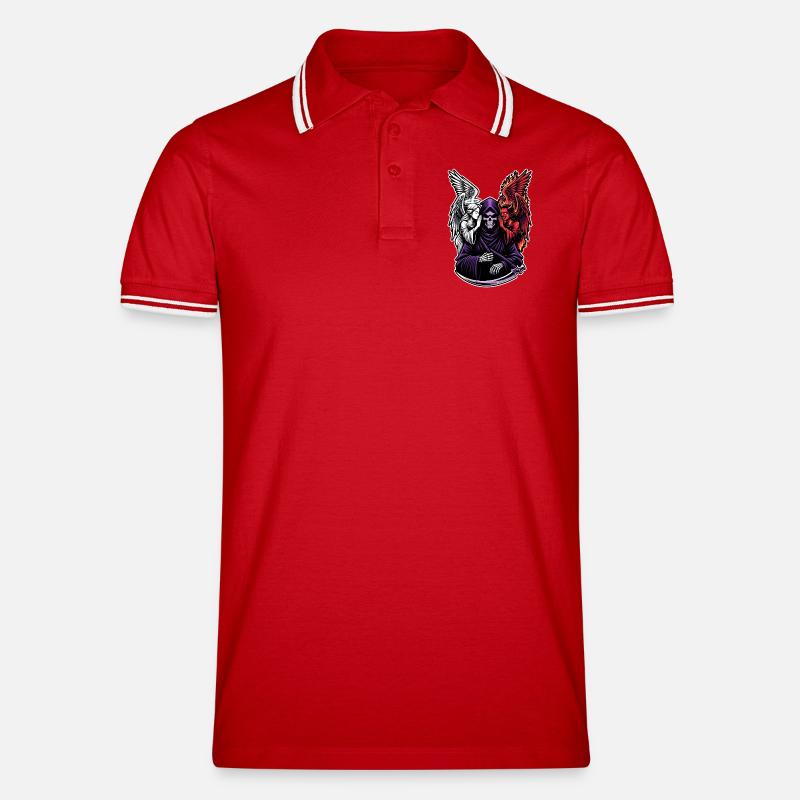 Sensenmann mit Engel und Dämon - Männer Tipped Poloshirt - Rot/Weiß