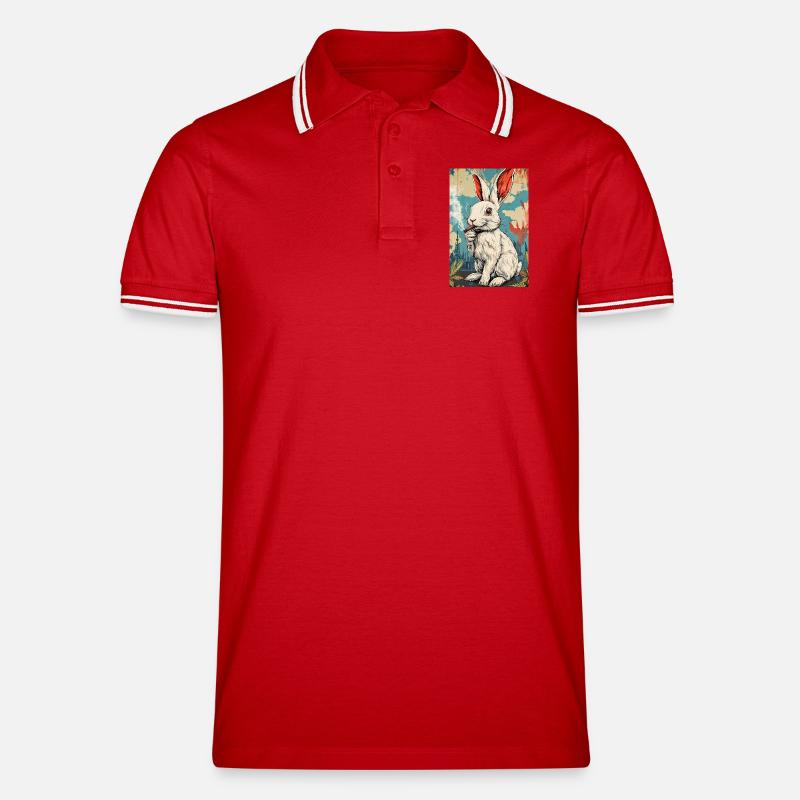 GraffitiHase Zigarette - Männer Tipped Poloshirt - Rot/Weiß