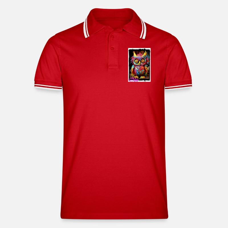 Bunte Fantasiewelt Eulenfigur Puppe Textil Märchen - Männer Tipped Poloshirt - Rot/Weiß