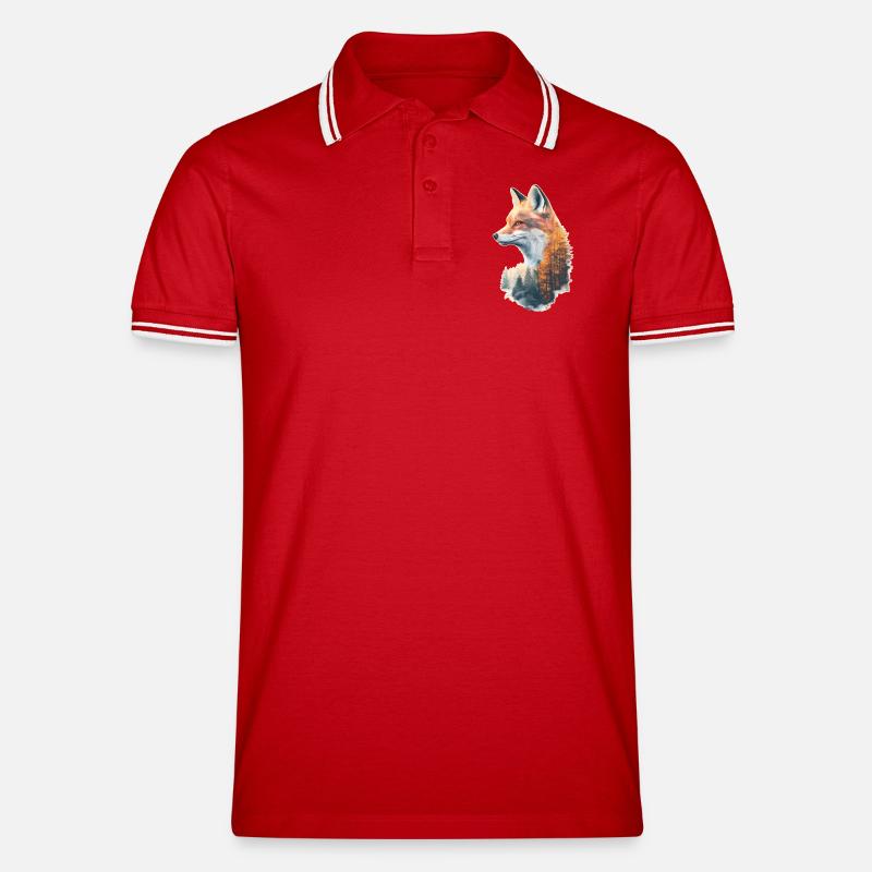 Fuchs im Herbstwald - Männer Tipped Poloshirt - Rot/Weiß