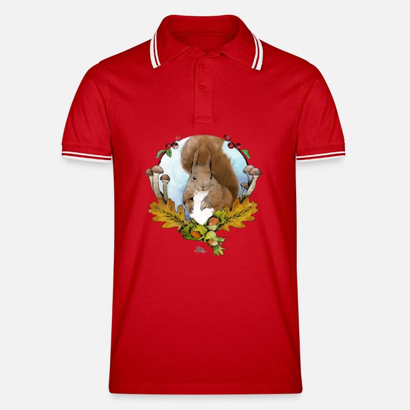 Eichhörnchen im Herbst - Männer Tipped Poloshirt - Rot/Weiß