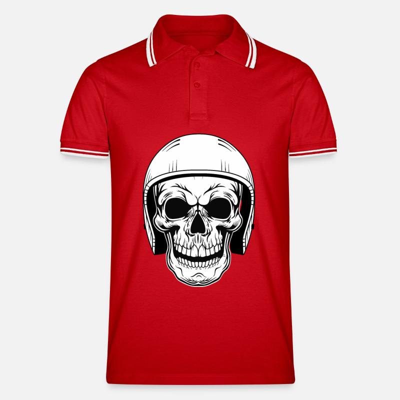 BIKER SCHÄDEL - Männer Tipped Poloshirt - Rot/Weiß