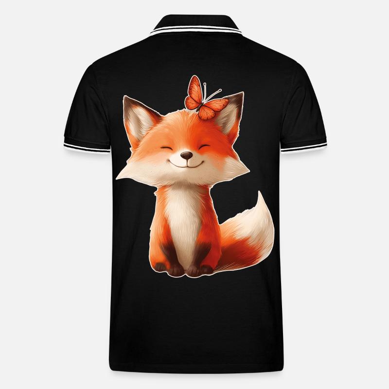 Fuchs mit Schmetterling - Männer Tipped Poloshirt - Schwarz/Weiß
