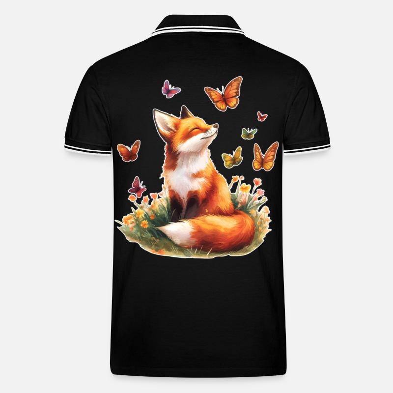Fuchs mit Schmetterlingen - Männer Tipped Poloshirt - Schwarz/Weiß
