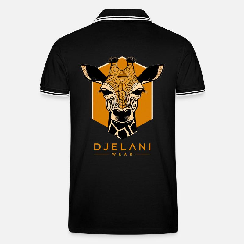 Geometrische Giraffe in Ocker - Männer Tipped Poloshirt - Schwarz/Weiß