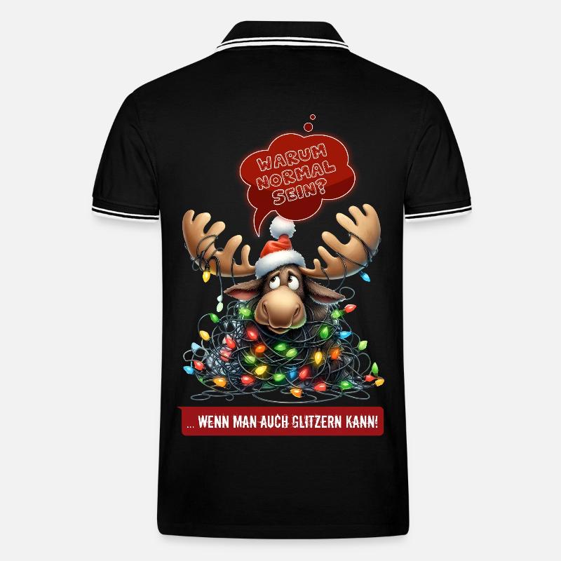 LUSTIGER ELCH | Weihnachtspulli | ugly sweater - Männer Tipped Poloshirt - Schwarz/Weiß