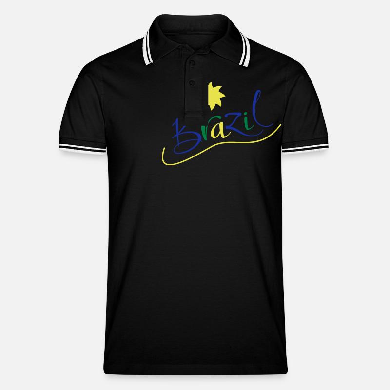 brasilien - Männer Tipped Poloshirt - Schwarz/Weiß