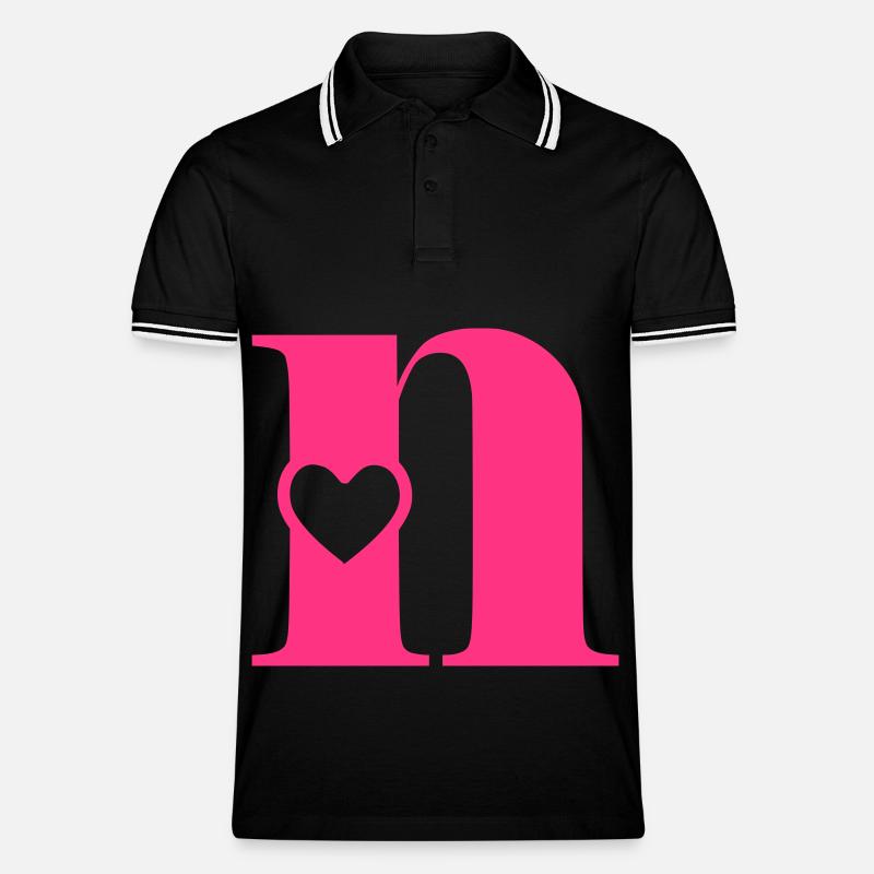 Buchstabe n Anfangsbuchstabe mit Herz - Männer Tipped Poloshirt - Schwarz/Weiß
