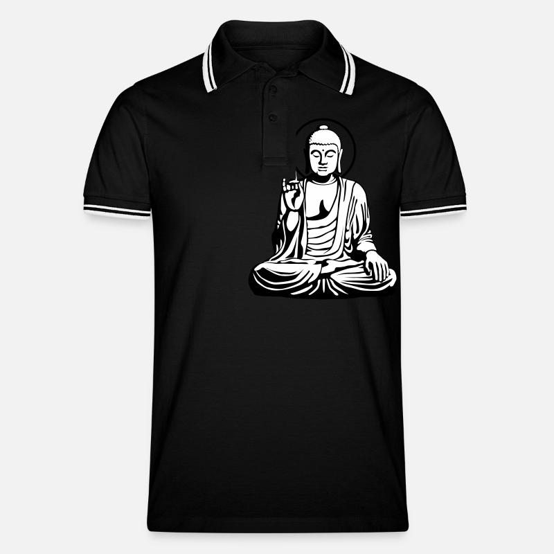 Young Buddha No.1_2c - Männer Tipped Poloshirt - Schwarz/Weiß