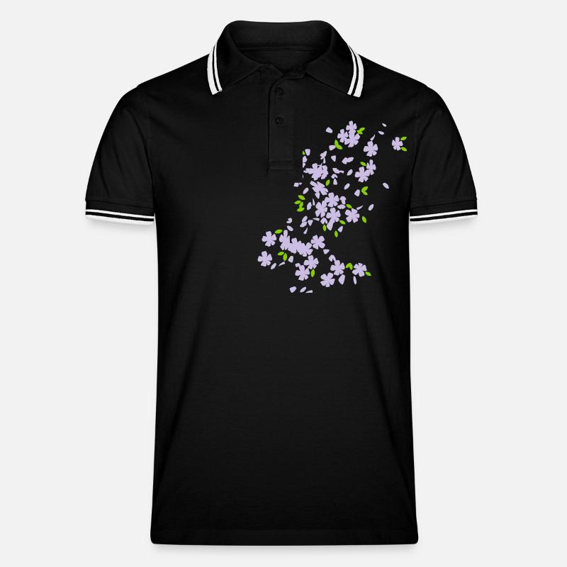 Blütenregen / raining blossoms (2c) - Männer Tipped Poloshirt - Schwarz/Weiß