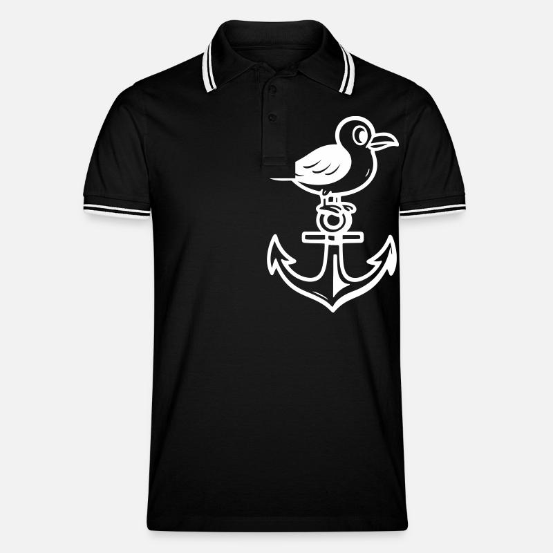 Möwe Anker Comic - Männer Tipped Poloshirt - Schwarz/Weiß