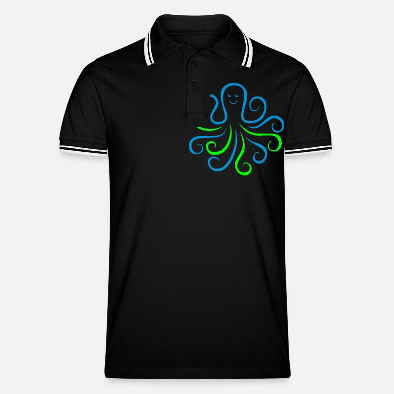krake 02 - Männer Tipped Poloshirt - Schwarz/Weiß