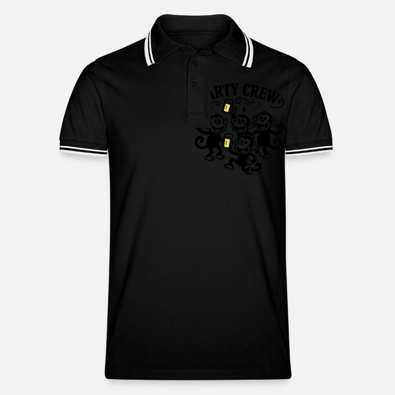 Party Crew Affe Bier - Männer Tipped Poloshirt - Schwarz/Weiß
