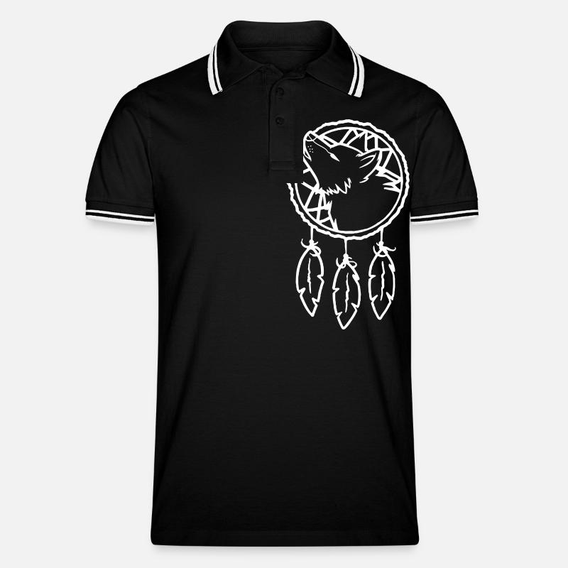 Wolf Dreamcatcher - Männer Tipped Poloshirt - Schwarz/Weiß
