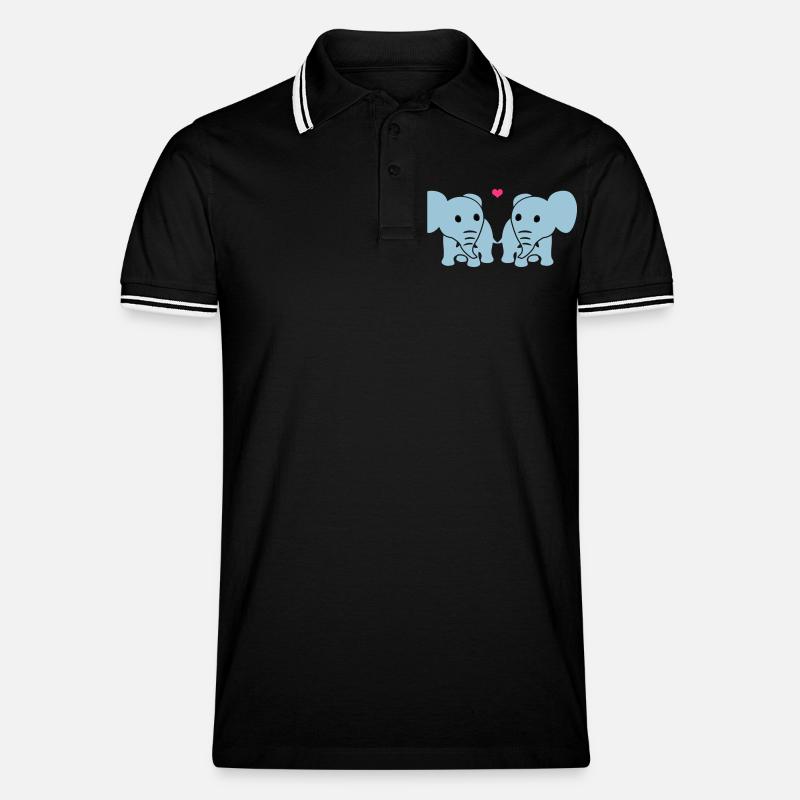 Verliebte Elefanten - Männer Tipped Poloshirt - Schwarz/Weiß