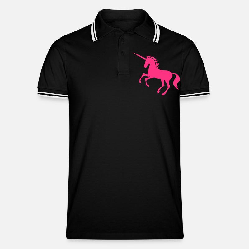 Pink Einhorn - Männer Tipped Poloshirt - Schwarz/Weiß