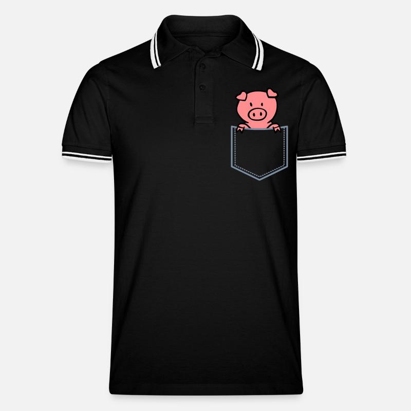 Oink in Brusttasche - Männer Tipped Poloshirt - Schwarz/Weiß