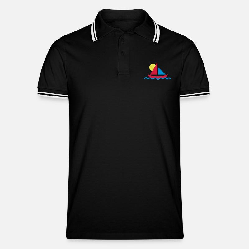 Segelboot mit Sonne - Männer Tipped Poloshirt - Schwarz/Weiß