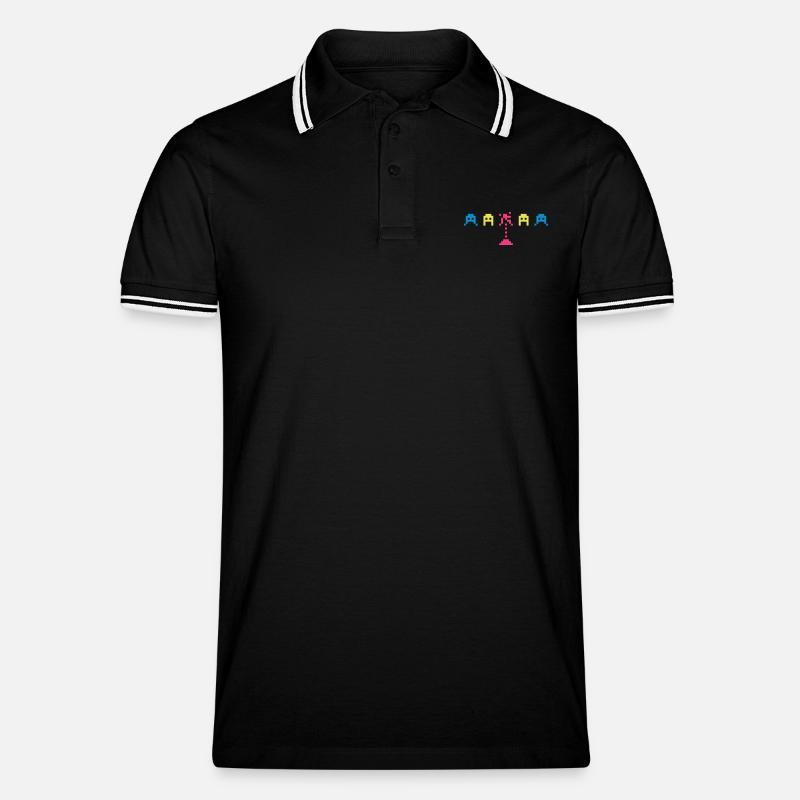 Space Invadors - Männer Tipped Poloshirt - Schwarz/Weiß