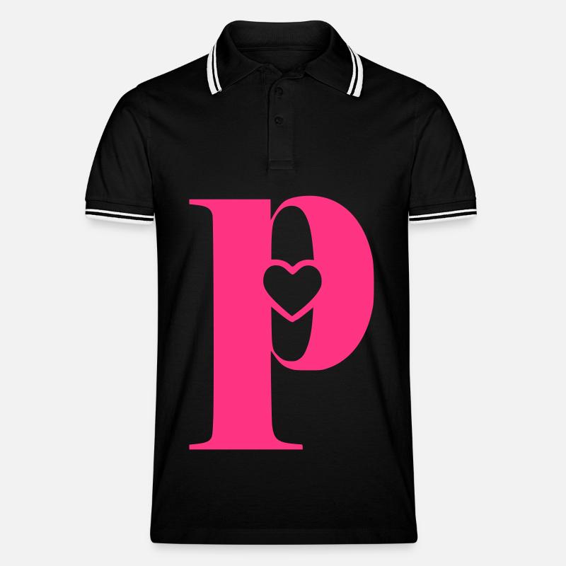 Buchstabe p Anfangsbuchstabe mit Herz - Männer Tipped Poloshirt - Schwarz/Weiß