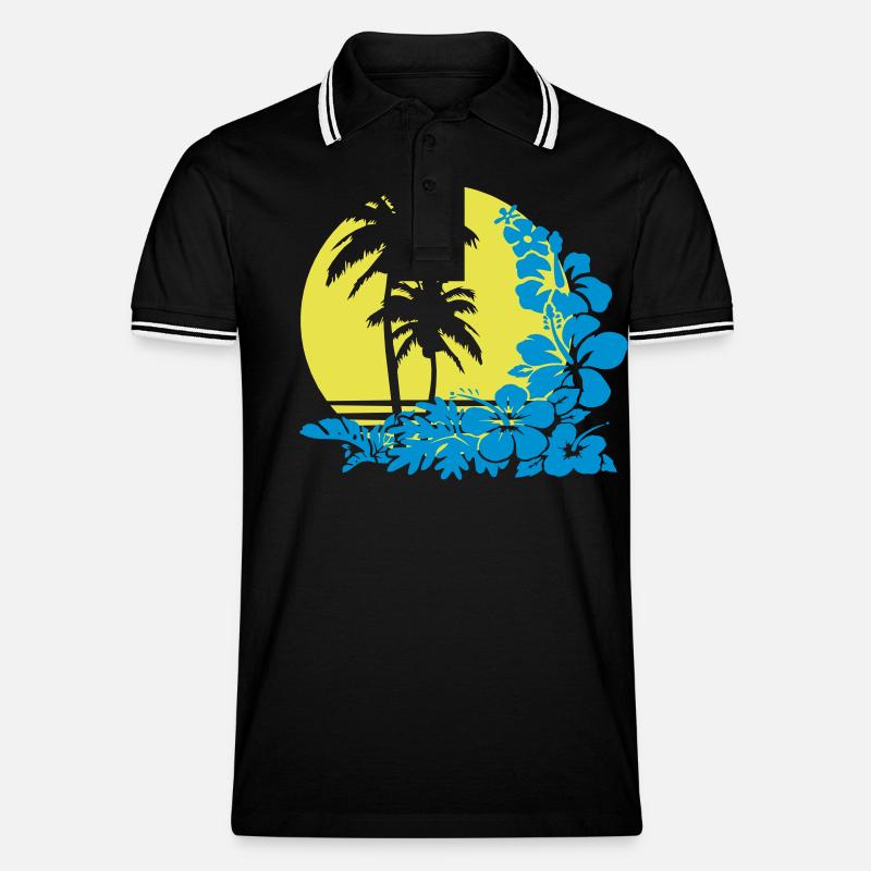 palm sunset - Männer Tipped Poloshirt - Schwarz/Weiß