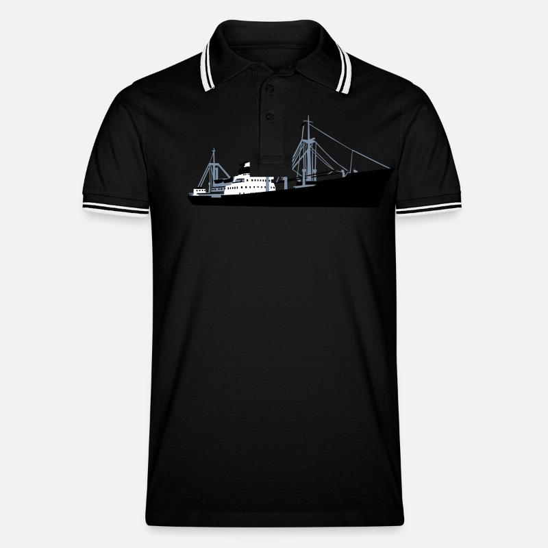 Schiff - MS F. Freiligrath - Männer Tipped Poloshirt - Schwarz/Weiß